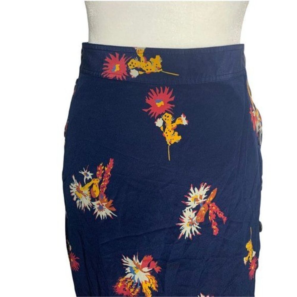 Madewell Silk Side Button Down Skirt S Blue Cactus Flower Lined Midi - Picture 4 of 6